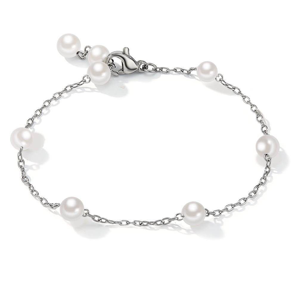 Bracciale Acciaio inossidabile Perla di conchiglia bianco, 8 Perla, 5 mm 17-18.5 cm