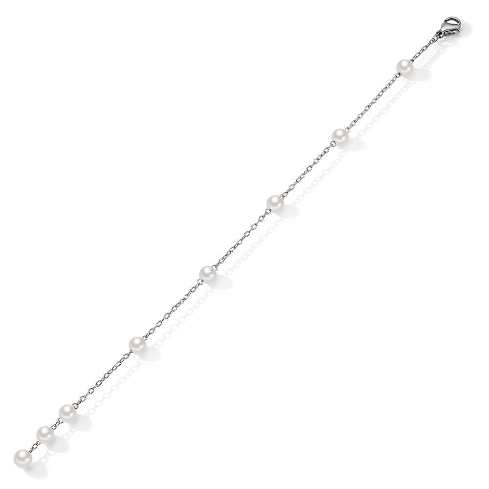 Bracciale Acciaio inossidabile Perla di conchiglia bianco, 8 Perla, 5 mm 17-18.5 cm