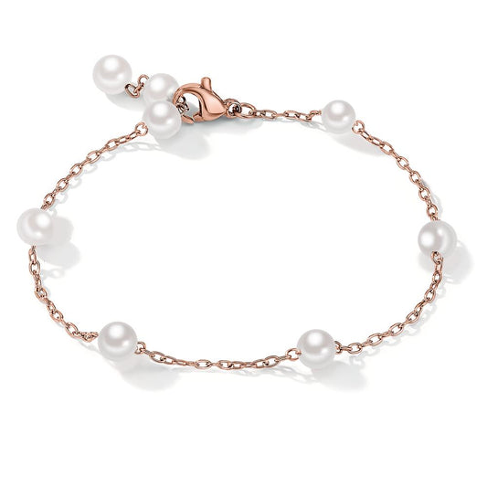 Bracciale Acciaio inossidabile rosa rivestimento IP Perla di conchiglia bianco, 8 Perla, 5 mm 17-18.5 cm