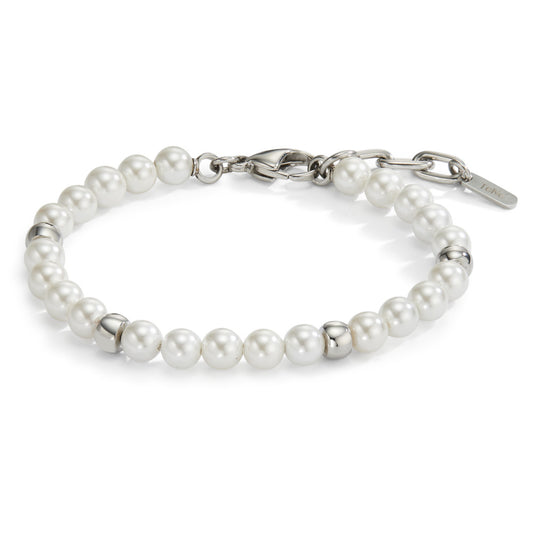 Bracciale Acciaio inossidabile Perla di conchiglia bianco, 23 Perla, 6.5 mm 17.5-21.5 cm Ø6 mm
