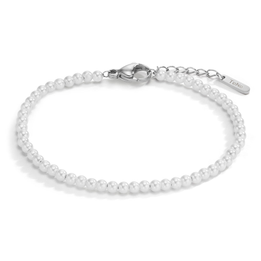 Bracciale Acciaio inossidabile Perla di conchiglia bianco, 52 Perla, 3 mm 17.5-19.5 cm Ø3 mm