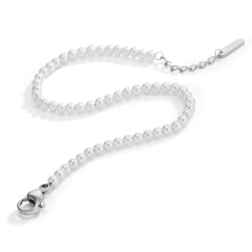 Bracciale Acciaio inossidabile Perla di conchiglia bianco, 52 Perla, 3 mm 17.5-19.5 cm Ø3 mm