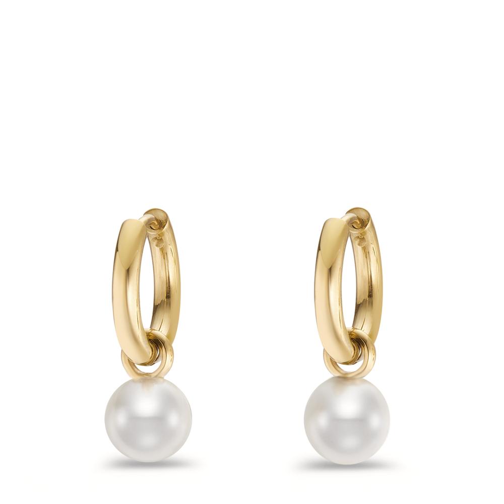 Orecchini a cerchio con pendente Acciaio inossidabile giallo rivestimento IP Perla di conchiglia bianco, 2 Perla, 8 mm