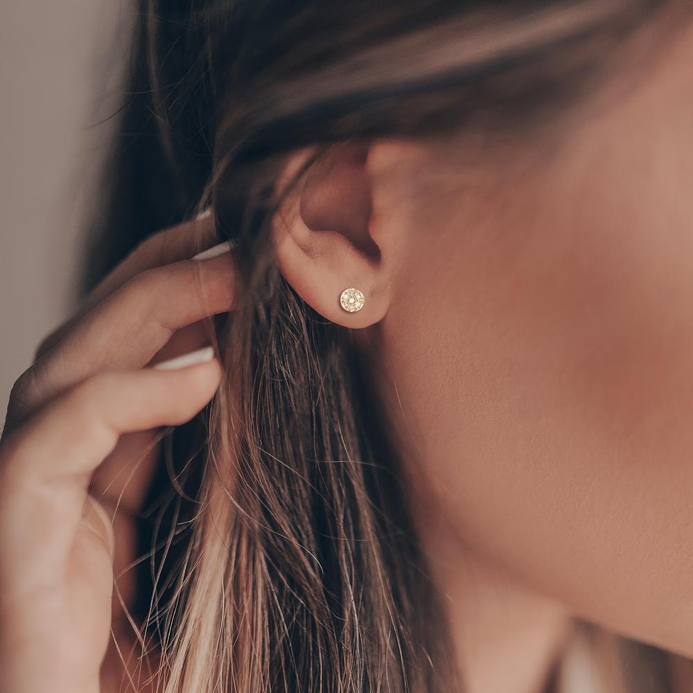 Orecchini a bottone Oro giallo 585/14 kt Diamante 0.05 ct, 14 pietra, w-si Ø3.5 mm