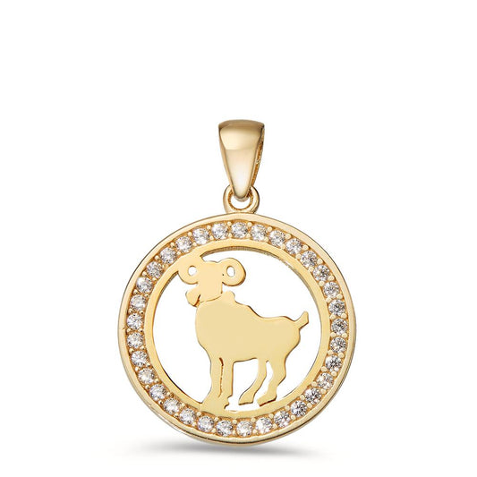 Ciondolo Oro giallo 375/9K Zirconia Segno zodiacale Ariete Ø16.5 mm