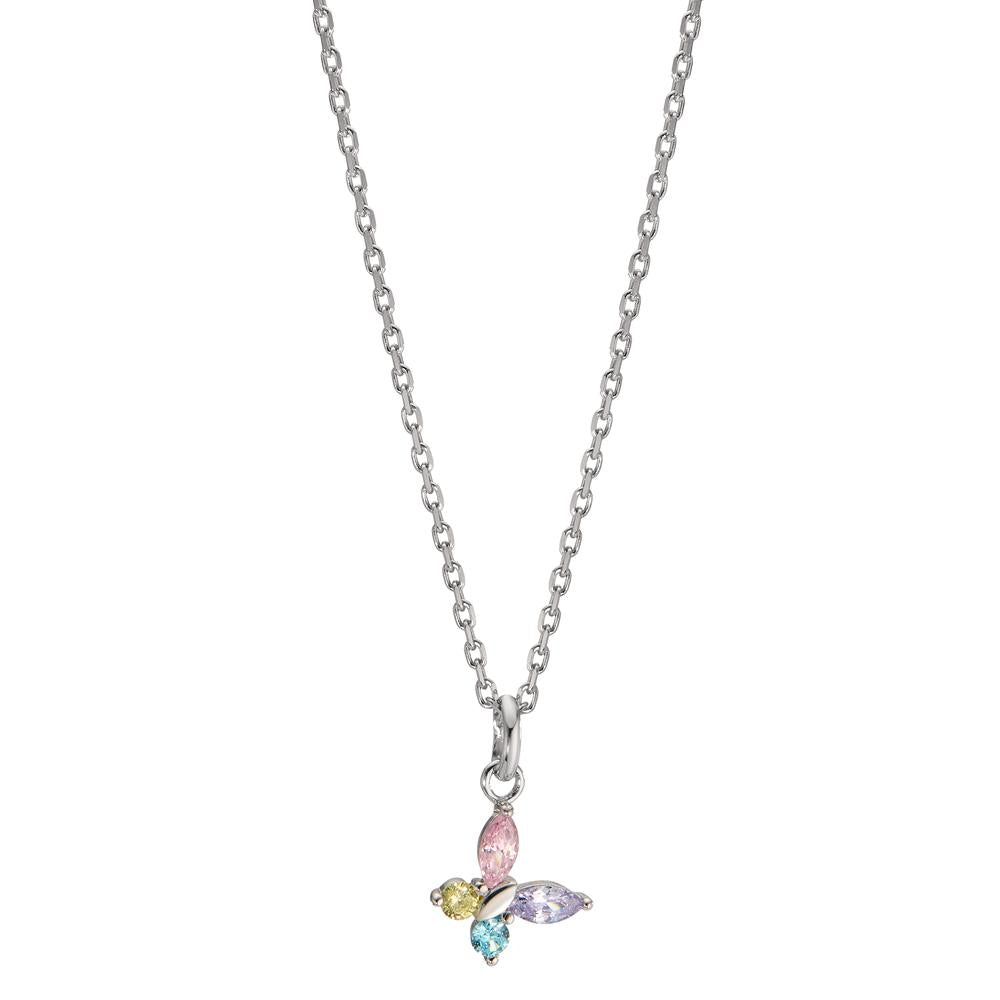 Catena con ciondolo Argento Zirconia 4 pietra rodiato Farfalla 36-38 cm