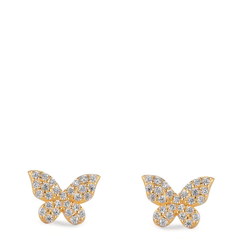 Orecchini a bottone Argento Zirconia giallo dorato Farfalla Ø7 mm
