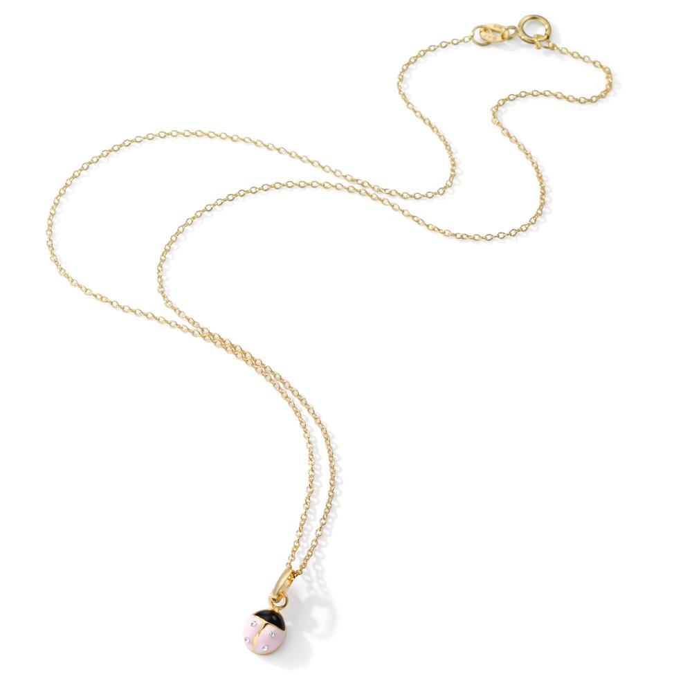 Catena con ciondolo Oro giallo 375/9K Zirconia 4 pietra smaltato Coccinella 36 cm Ø5.5 mm