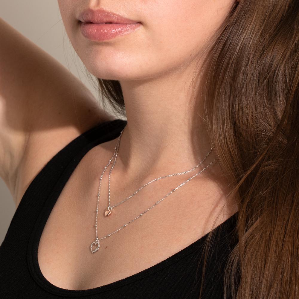 Collana Argento rosa bicolore Cuore 40-44 cm
