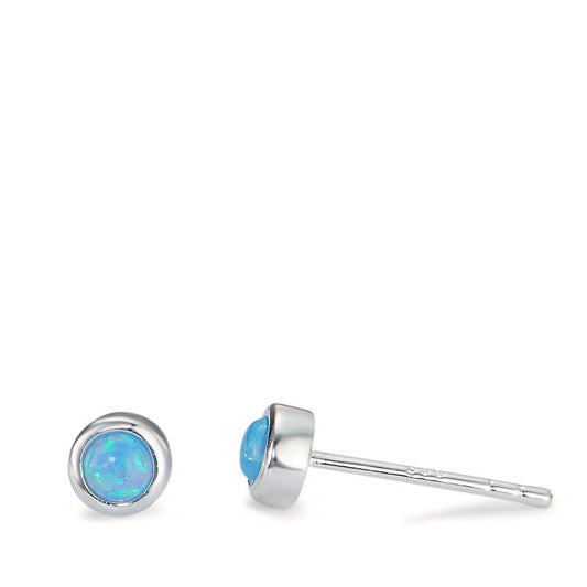 Orecchini a bottone Argento [synth. Opal] blu, 2 pietra Ø4.5 mm