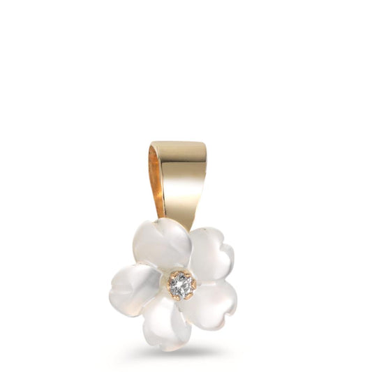 Ciondolo Oro giallo 375/9K Zirconia Madreperla bianco Fiore Ø8 mm