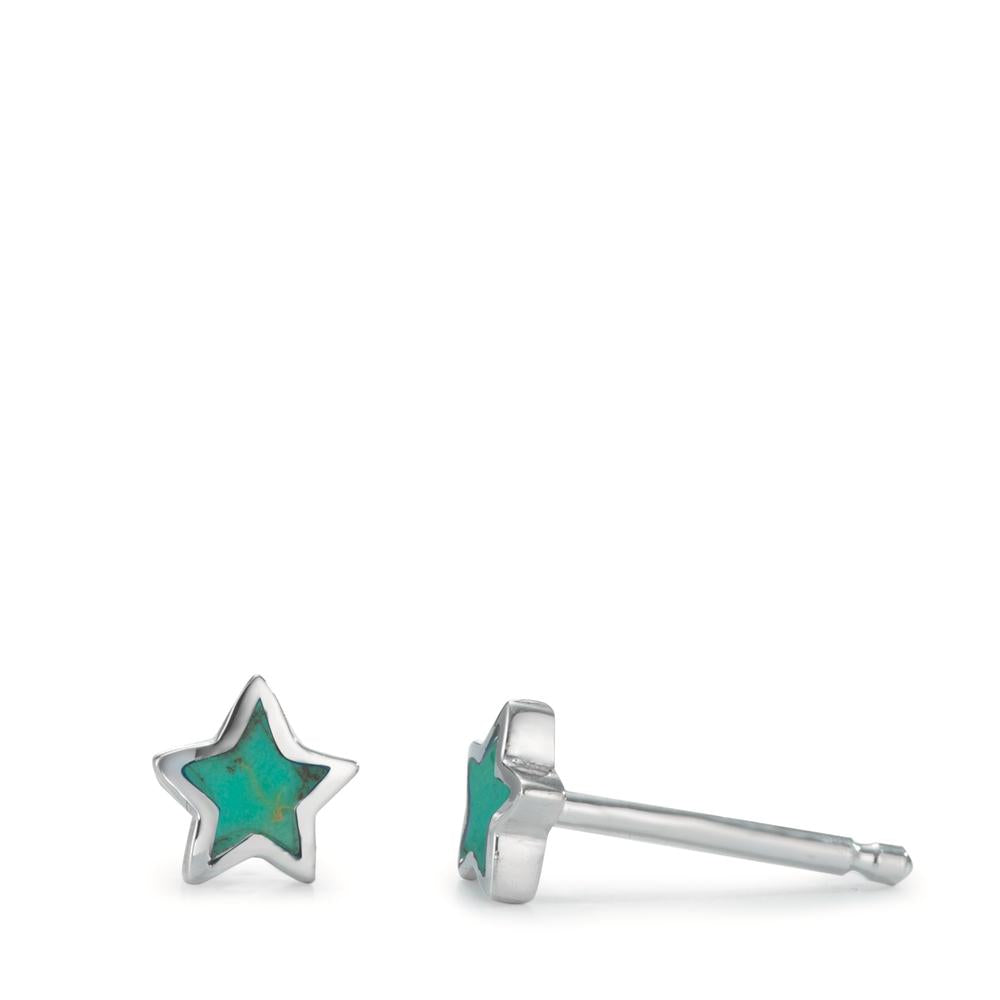 Orecchini a bottone Argento [synth. Stein] turchese Stella Ø5 mm