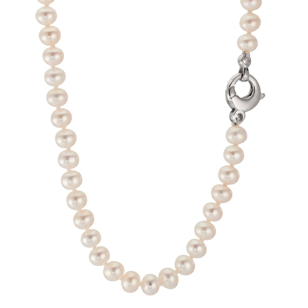Collana Oro bianco 750/18 carati Perla coltivata d'acqua dolce bianco, 5.5 mm 46 cm