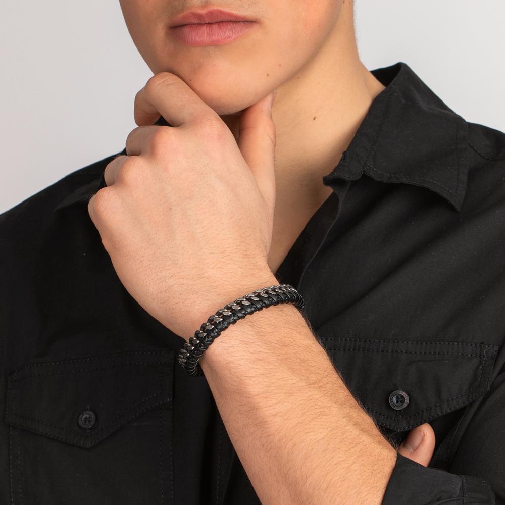 Bracciale Acciaio inossidabile, Pelle 23 cm