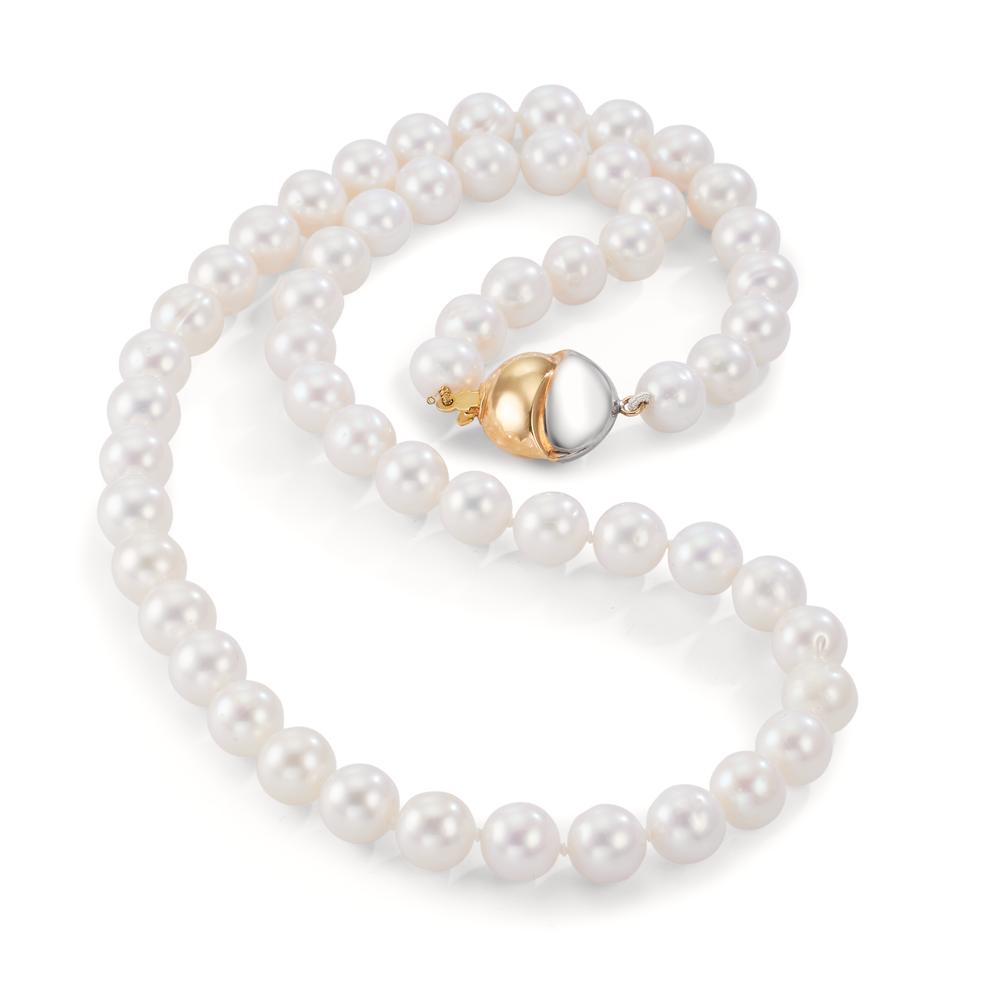Collana Oro giallo 750/18 carati, Oro bianco 750/18 carati Perla coltivata d'acqua dolce bianco, 7.5 mm 47 cm