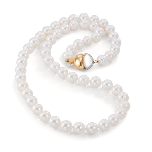 Collana Oro giallo 750/18 carati, Oro bianco 750/18 carati Perla coltivata d'acqua dolce bianco, 7.5 mm 47 cm