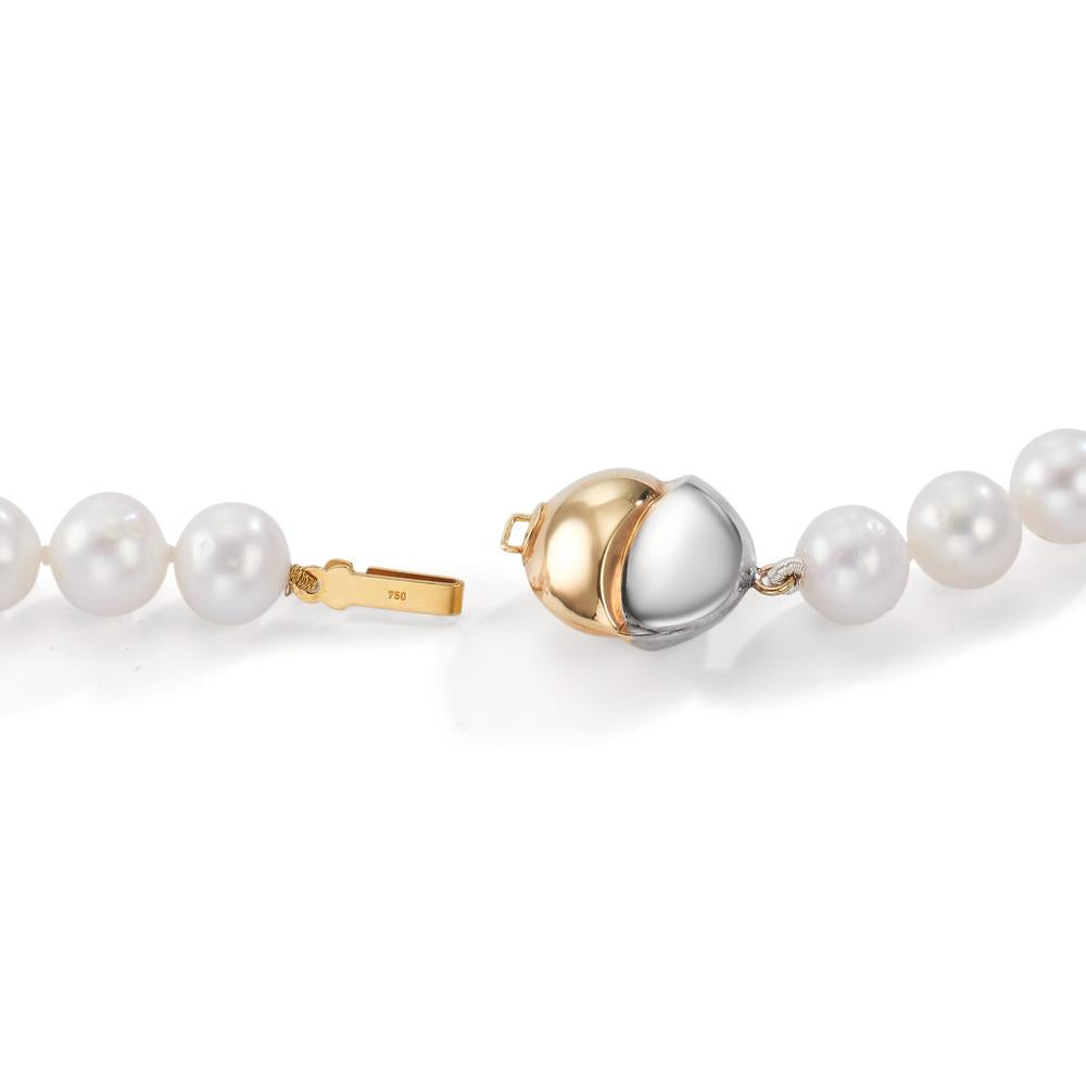 Collana Oro giallo 750/18 carati, Oro bianco 750/18 carati Perla coltivata d'acqua dolce bianco, 7.5 mm 47 cm