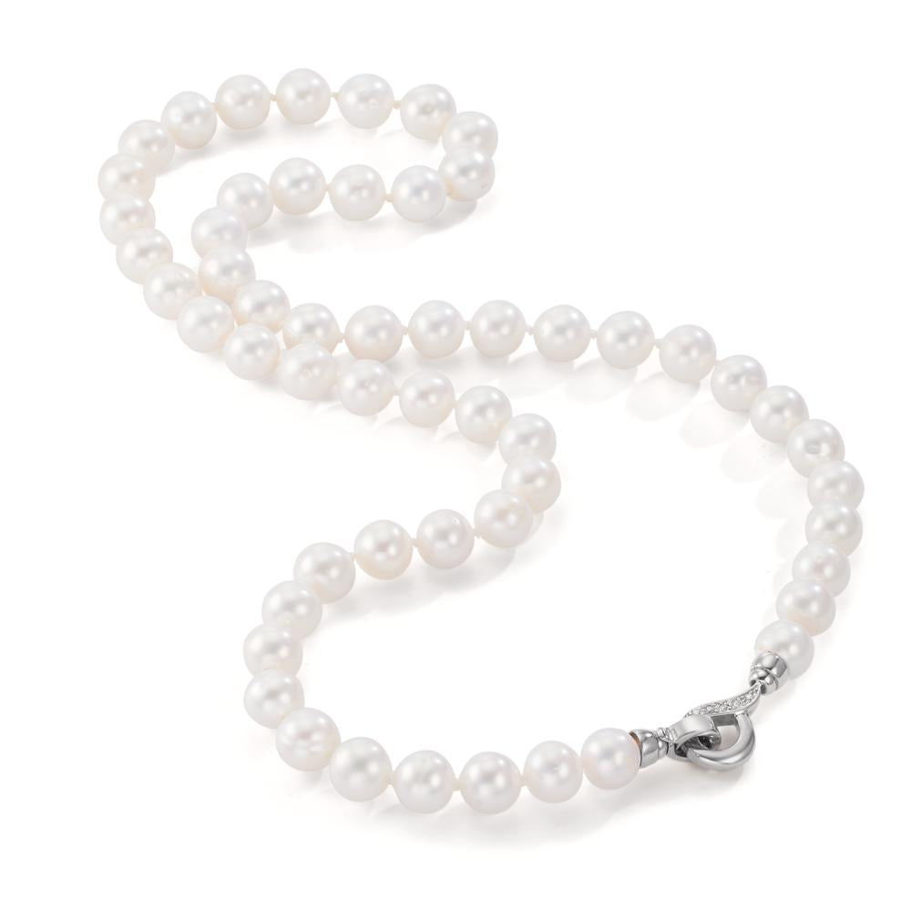 Collana Oro bianco 750/18 carati Diamante 0.02 ct, 2 pietra, w-si Perla coltivata d'acqua dolce 50 cm