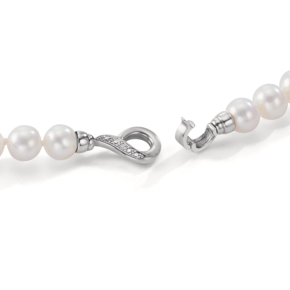 Collana Oro bianco 750/18 carati Diamante 0.02 ct, 2 pietra, w-si Perla coltivata d'acqua dolce 50 cm