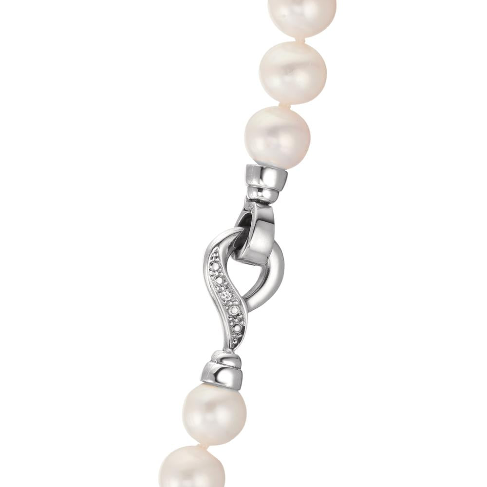 Collana Oro bianco 750/18 carati Diamante 0.02 ct, 2 pietra, w-si Perla coltivata d'acqua dolce 50 cm