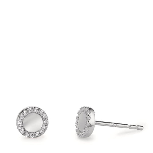 Orecchini a bottone Argento Zirconia rodiato Madreperla bianco Ø6 mm