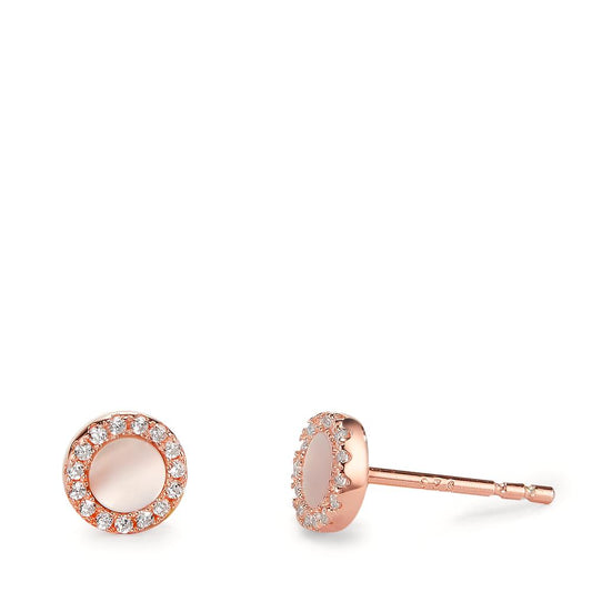 Orecchini a bottone Argento Zirconia rosa dorato Madreperla bianco Ø6 mm