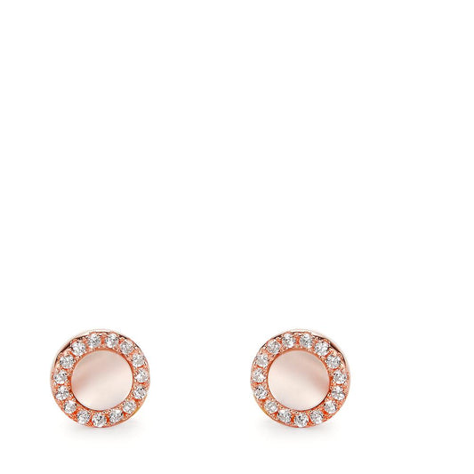 Orecchini a bottone Argento Zirconia rosa dorato Madreperla bianco Ø6 mm