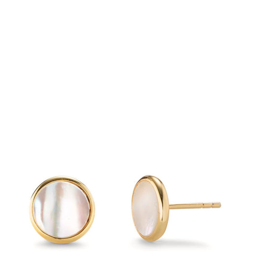 Orecchini a bottone Argento giallo dorato Madreperla bianco Ø10 mm