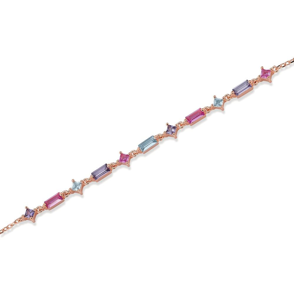Bracciale Argento Zirconia 11 pietra rosa dorato 16-19 cm