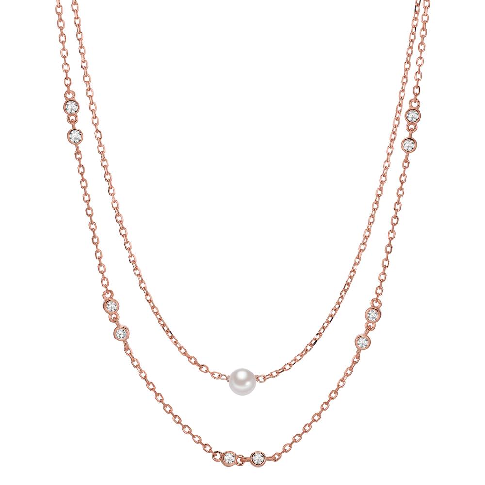 Collana Argento Zirconia 10 pietra rosa dorato [shining Pearls] bianco, 5 mm 40-45 cm