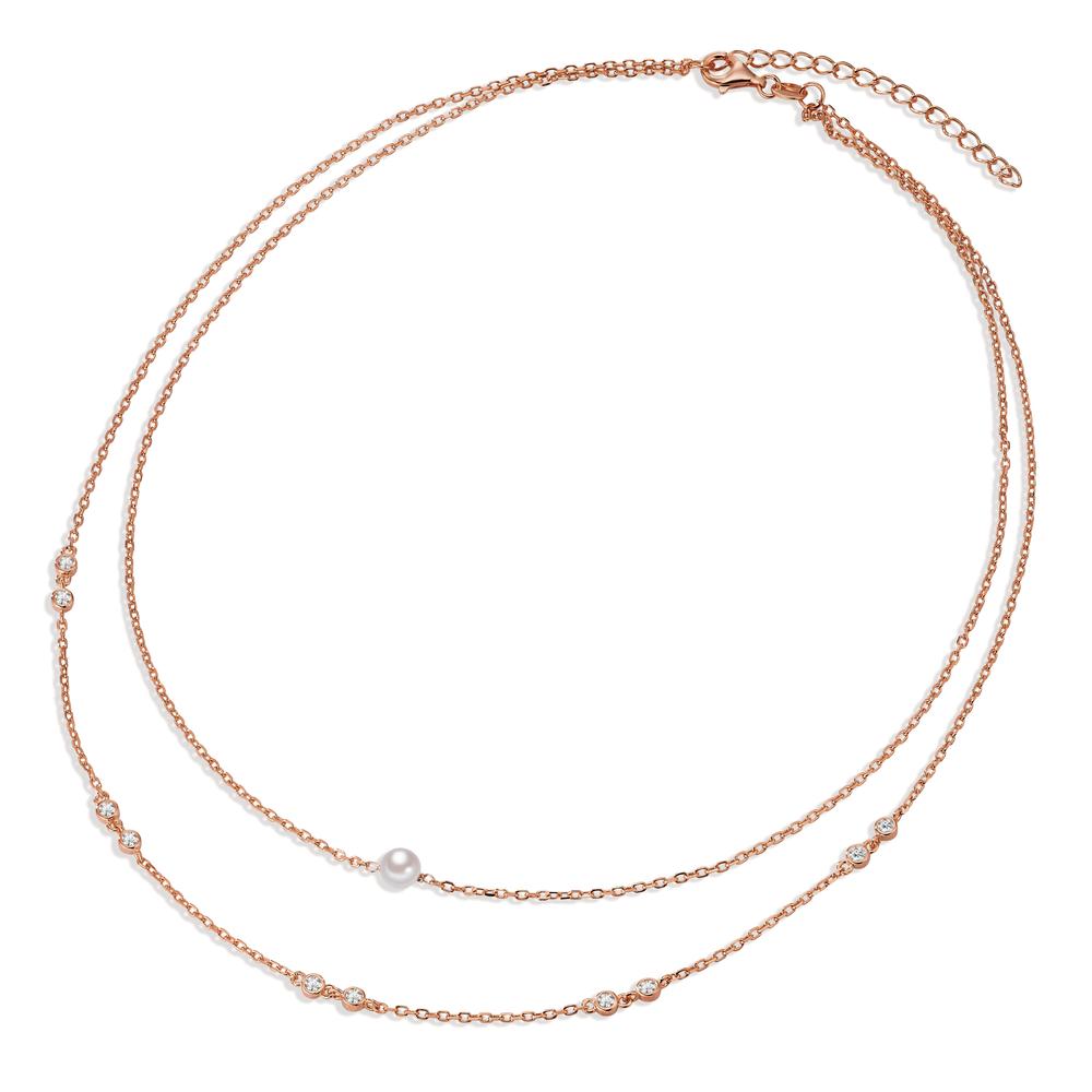 Collana Argento Zirconia 10 pietra rosa dorato [shining Pearls] bianco, 5 mm 40-45 cm