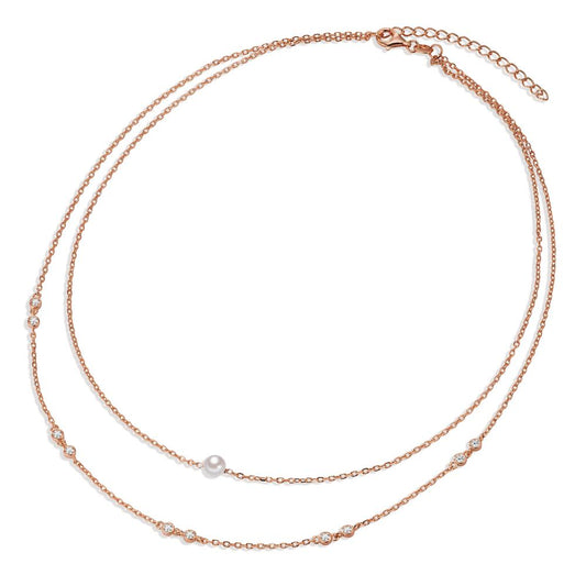 Collana Argento Zirconia 10 pietra rosa dorato [shining Pearls] bianco, 5 mm 40-45 cm