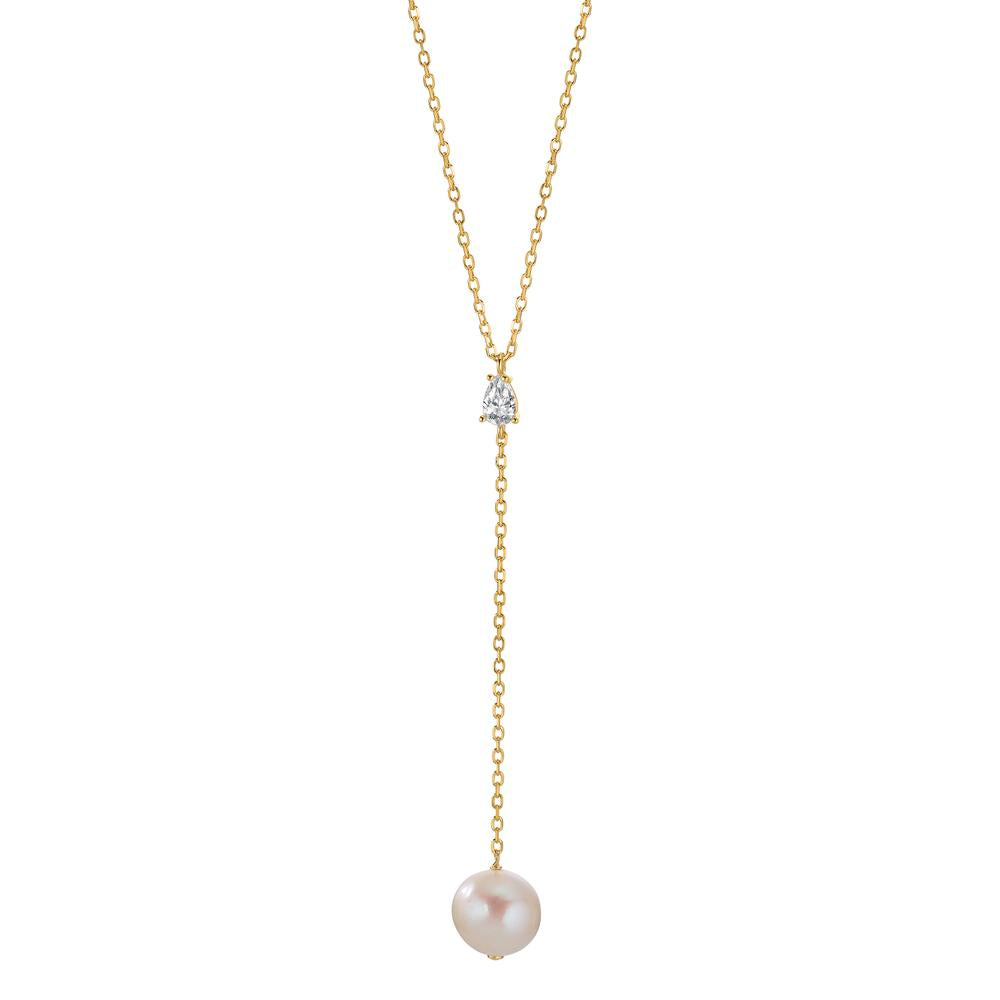 Collana Argento Zirconia giallo dorato Perla coltivata d'acqua dolce bianco, 11 mm 40-45 cm