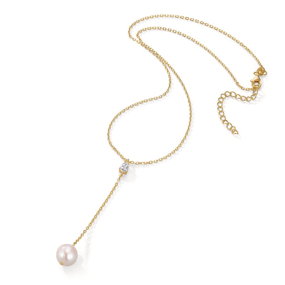 Collana Argento Zirconia giallo dorato Perla coltivata d'acqua dolce bianco, 11 mm 40-45 cm