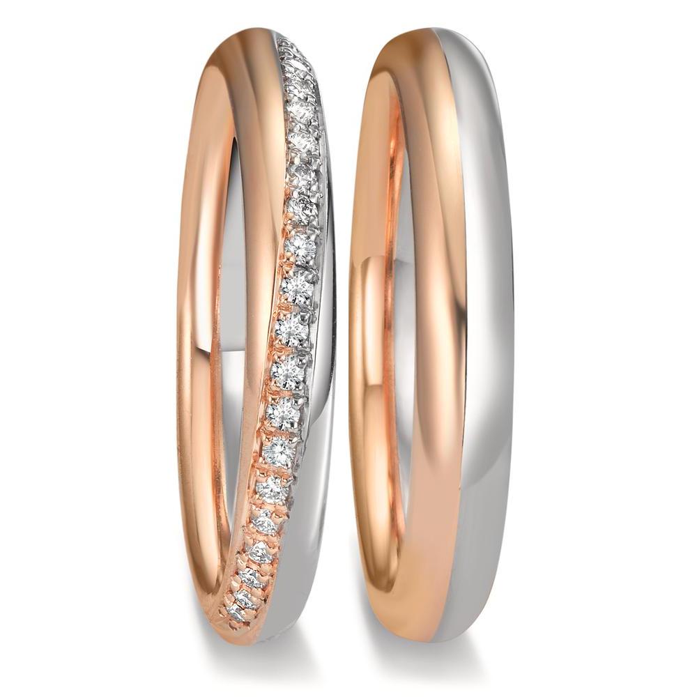 Anello del partner Oro bianco 750/18 carati, Oro rosa 750/18 carati Diamante 0.10 ct, 20 pietra, tw-vsi