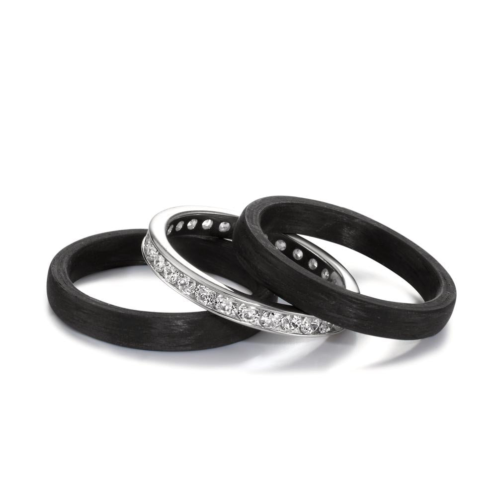 Set di anelli Oro bianco 750/18 carati, Carbonio Zirconia