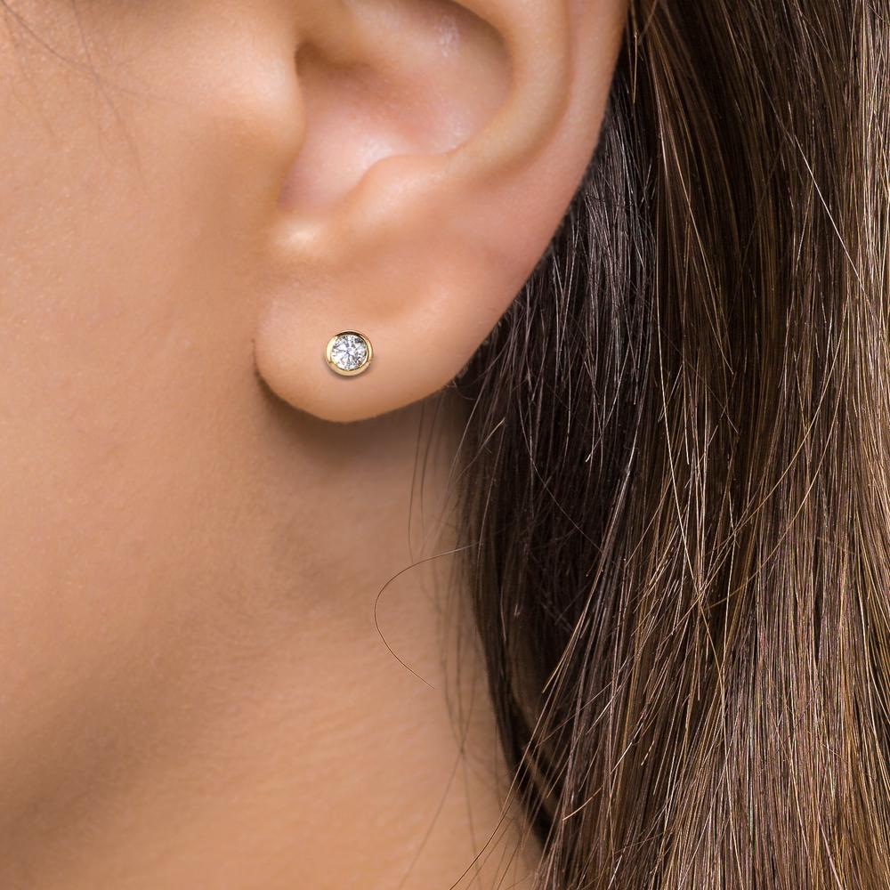 Orecchini a bottone 1 pz Oro giallo 750/18 carati Zirconia Ø3 mm