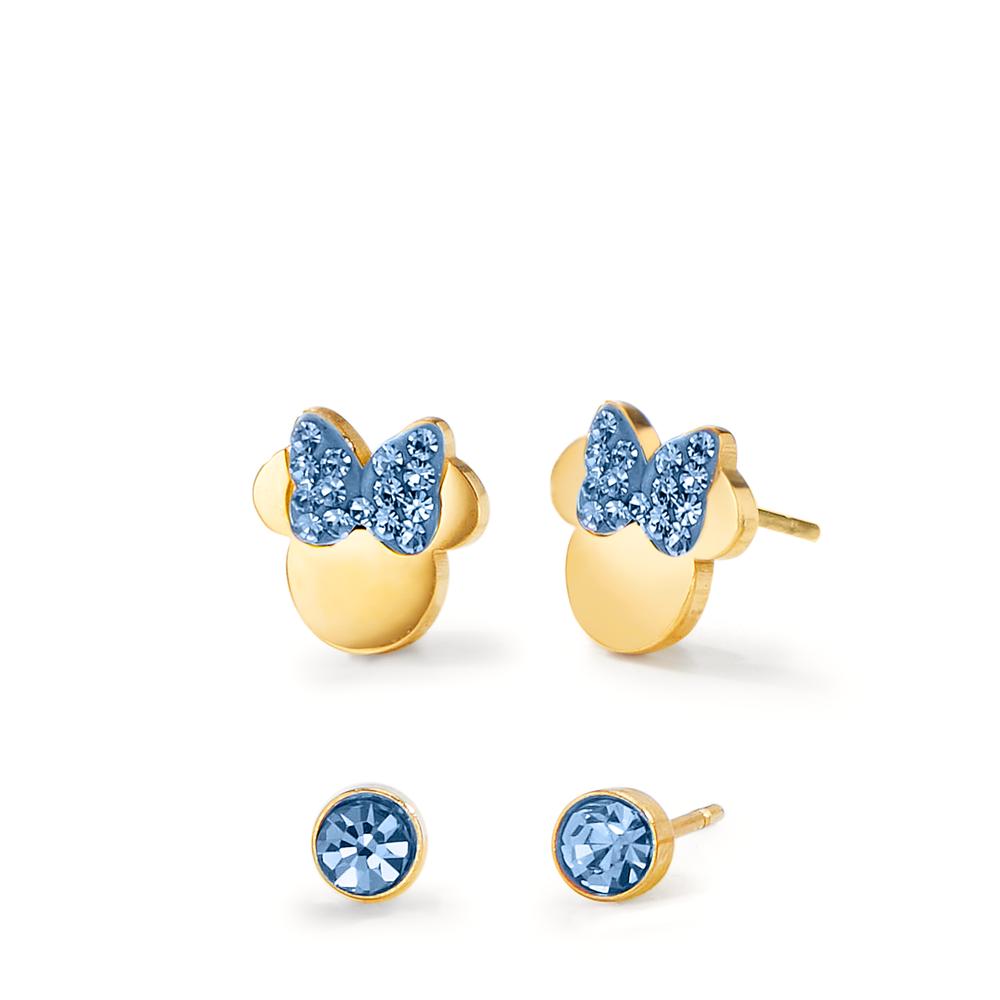 Orecchini a bottone Acciaio inossidabile Cristallo blu giallo rivestimento IP Ø8 mm