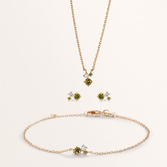 Collana Bronzo Zirconia verde, 3 pietra 40-45 cm