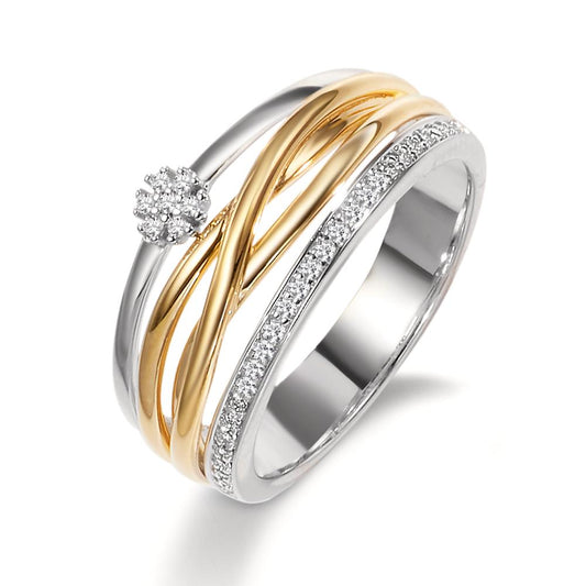 Anello Oro giallo 750/18 carati, Oro bianco 750/18 carati Diamante 0.13 ct, w-si