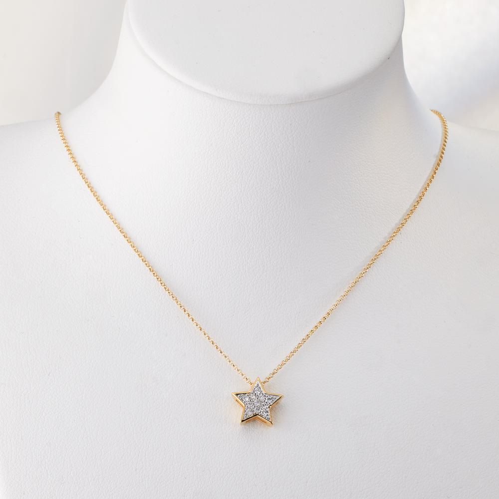 Ciondolo Oro giallo 750/18 carati Diamante 0.08 ct, w-si Stella Ø10 mm