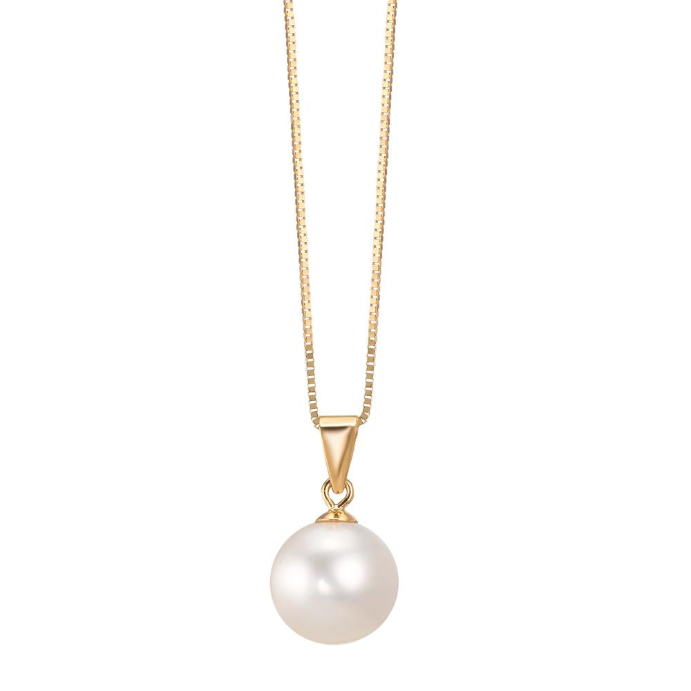 Ciondolo Oro giallo 750/18 carati Perla coltivata d'acqua dolce bianco, 7.5 mm