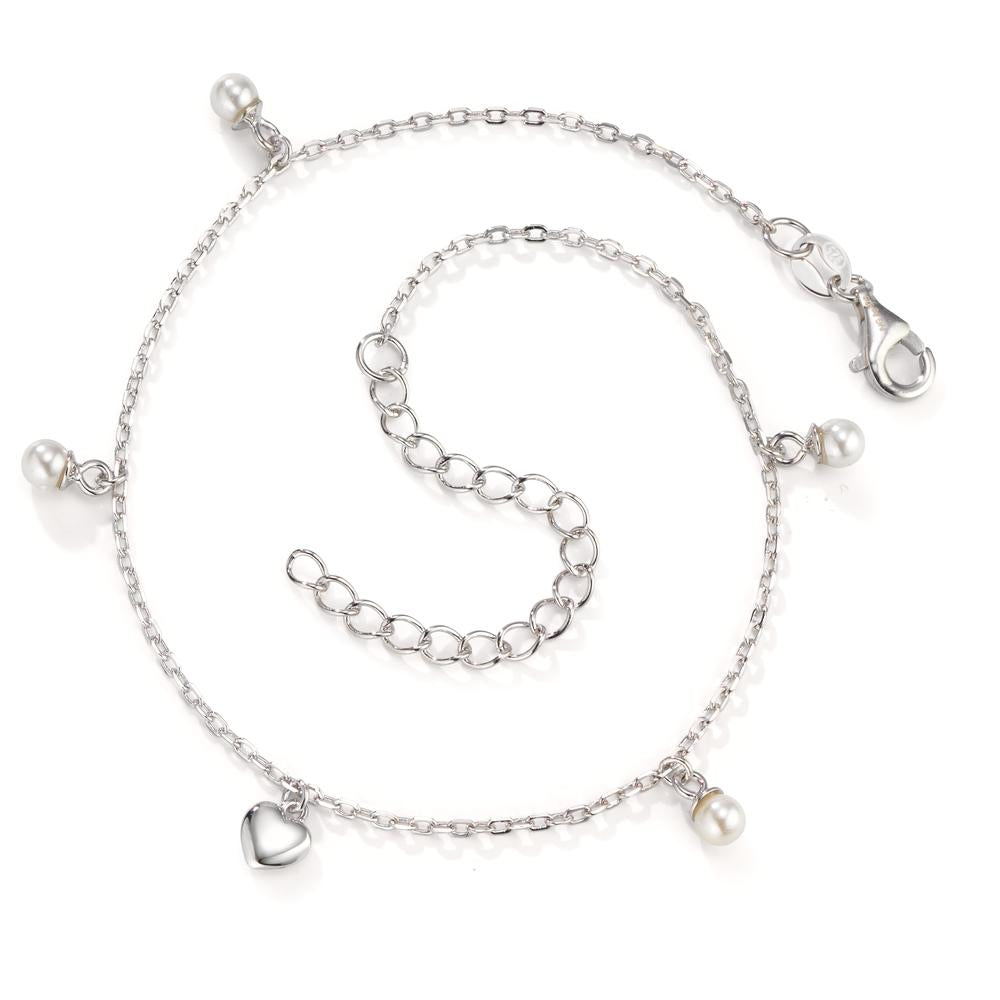 Cavigliera Argento rodiato [shining Pearls], 4 Perla, 3.5 mm Cuore 21-26 cm