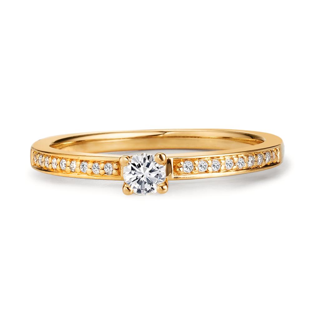 Anello solitario Oro giallo 750/18 carati Diamante bianco, 0.20 ct, 19 pietra, [Brillant], w-si Ø3 mm