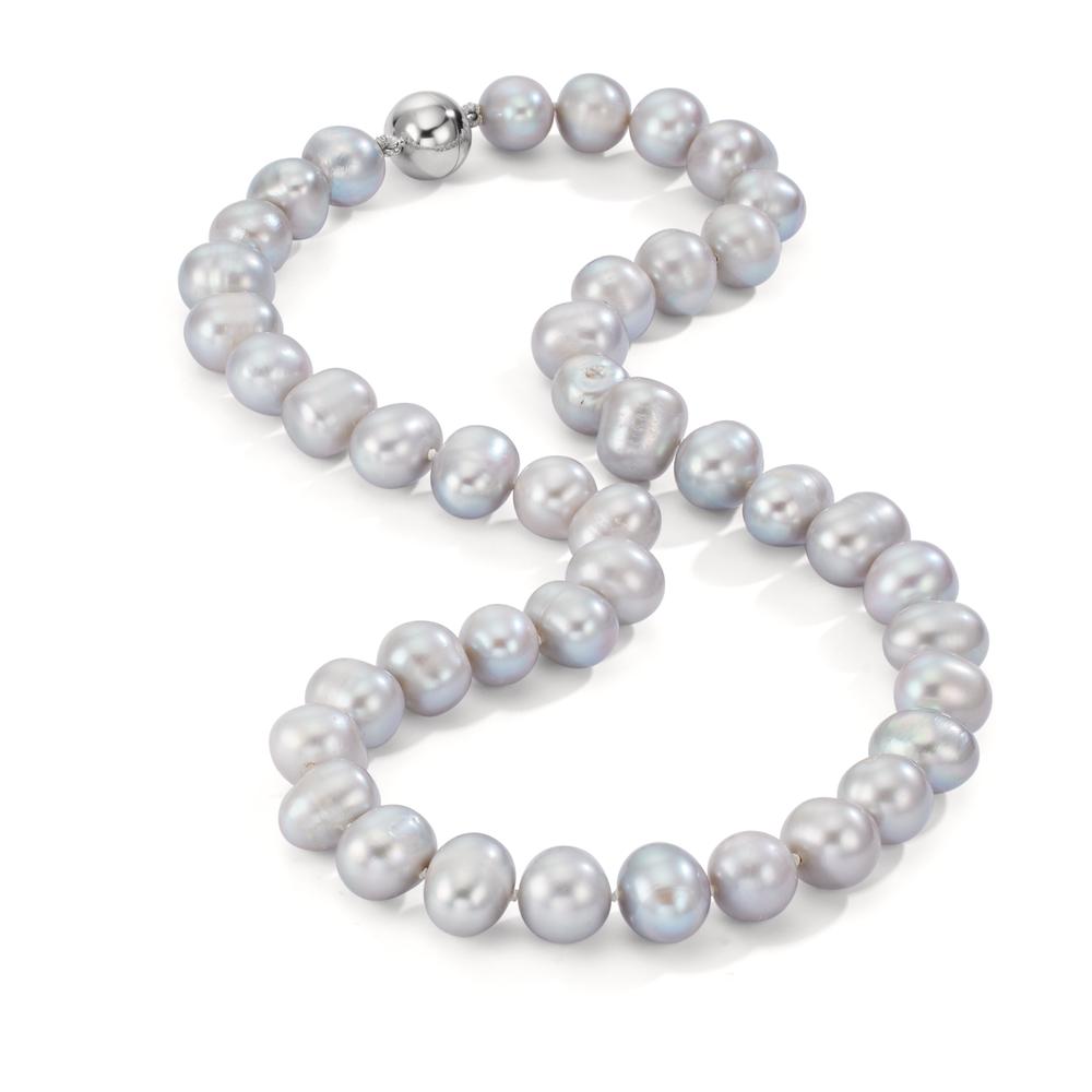 Collana Oro bianco 750/18 carati Perla coltivata d'acqua dolce Grigio 10.5-11 mm 42 cm