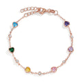 Bracciale Argento Zirconia colorato, 11 pietra rosa dorato Cuore