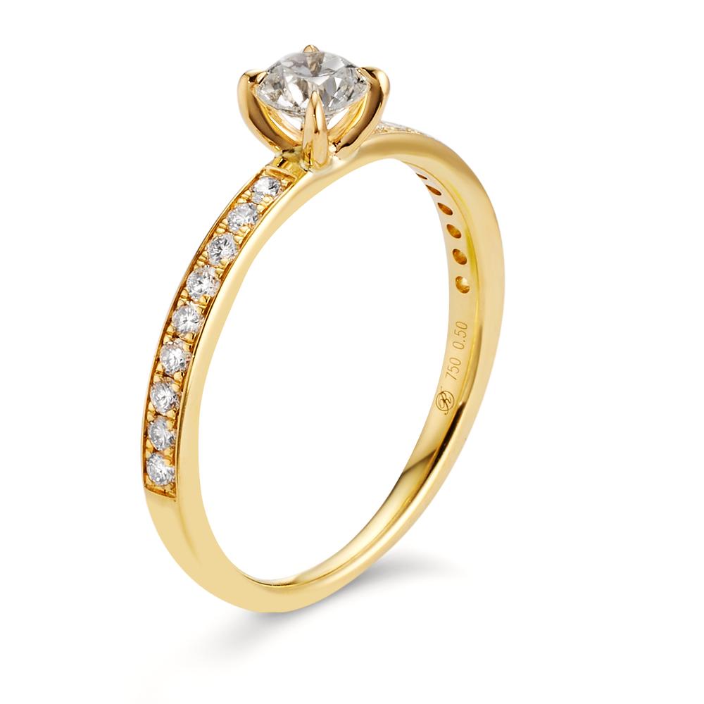 Anello solitario Oro giallo 750/18 carati Diamante bianco, 0.20 ct, 18 pietra, [Brillant], w-si, Diamante bianco, 0.30 ct, [Brillant], w-si