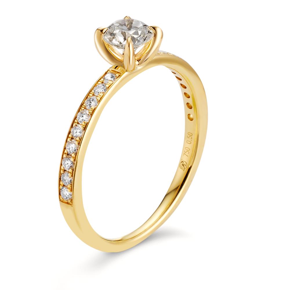 Anello solitario Oro giallo 750/18 carati Diamante 0.47 ct, [Brillant], w-si, Diamante 0.18 ct, 18 pietra, [Brillant], w-si