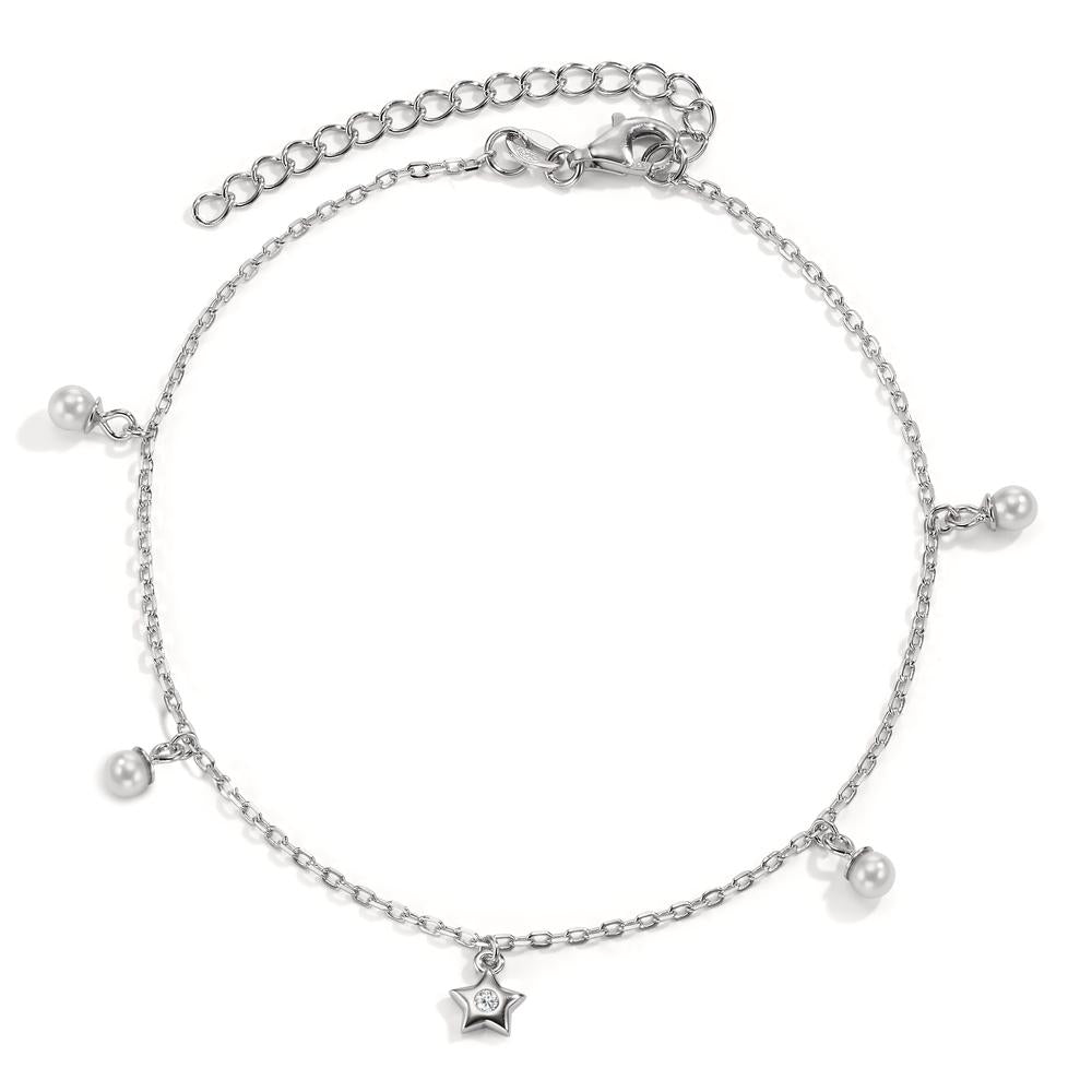 Cavigliera Argento Zirconia rodiato [shining Pearls], 4 Perla, 3.5 mm Stella 20-26 cm