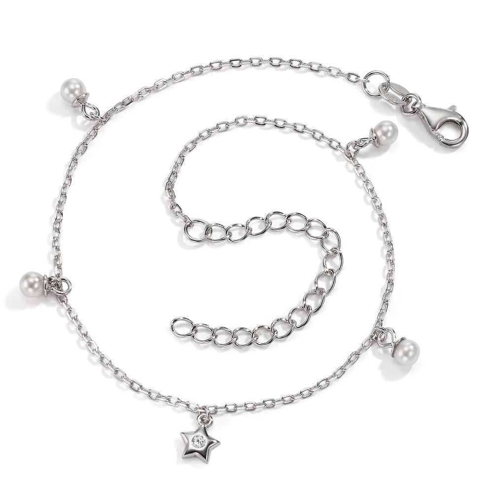 Cavigliera Argento Zirconia rodiato [shining Pearls], 4 Perla, 3.5 mm Stella 20-26 cm